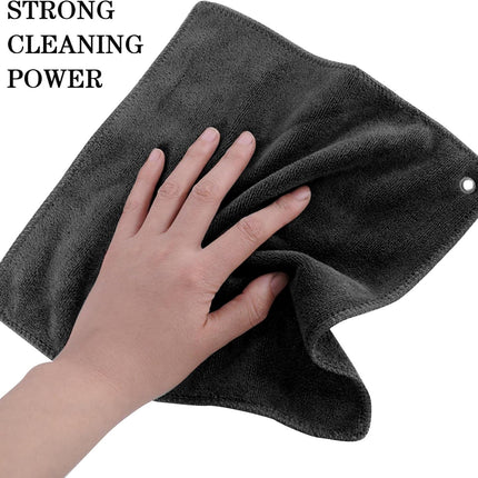 2 pieces golf towels- absorbent cleaning towels- multifunctional towels with carabiner for golf bags- fitness- sport- outdoor- yoga (2 colours)- black.