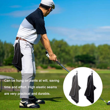 2 pieces golf towels- absorbent cleaning towels- multifunctional towels with carabiner for golf bags- fitness- sport- outdoor- yoga (2 colours)- black.
