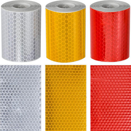 Reflective tape stickers - 3 rolls - White, yellow, red - Reflective tape - Safety warning strips - Traffic signs - Reflective signs - Stickers - 5 cm * 3 m.