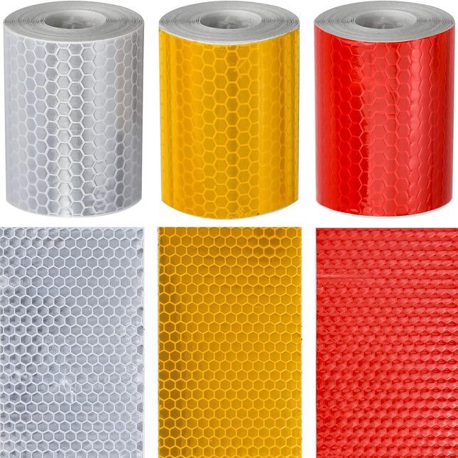 Reflective tape stickers - 3 rolls - White, yellow, red - Reflective tape - Safety warning strips - Traffic signs - Reflective signs - Stickers - 5 cm * 3 m.