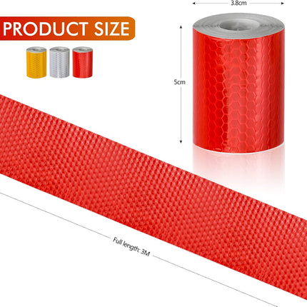 Reflective tape stickers - 3 rolls - White, yellow, red - Reflective tape - Safety warning strips - Traffic signs - Reflective signs - Stickers - 5 cm * 3 m.