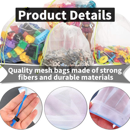 12 pieces of toy storage mesh bags - washable transparent gauze with drawstring - suitable for fruit- vegetables- groceries- groceries- storage space and toys- 3 different sizes.