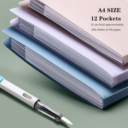 A4 Expandable folder - 3 poly pockets folder - 12 compartment folders large capacity accordion folders - expandable folders for office - business trips - home.