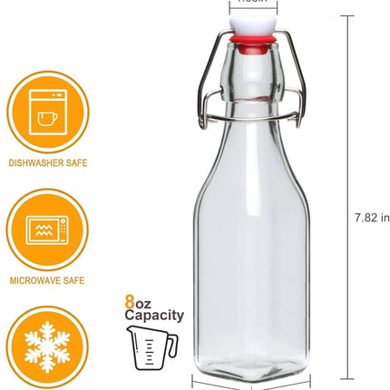 Clip-on glass storage bottle with lid for brewing beer, wine, spices, drinks, oil, vinegar, kombucha and water.