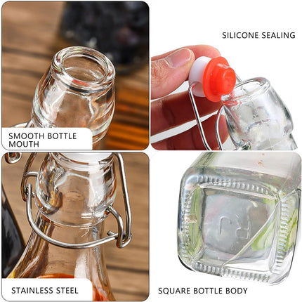 Clip-on glass storage bottle with lid for brewing beer, wine, spices, drinks, oil, vinegar, kombucha and water.