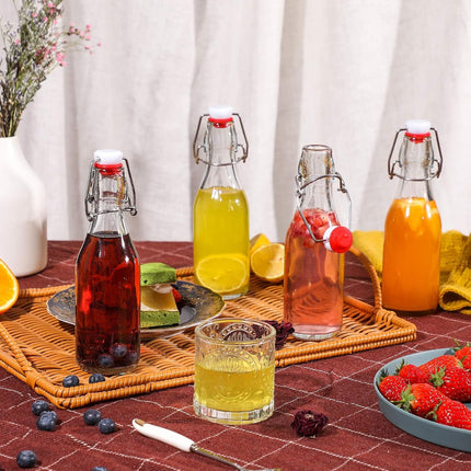 Clip-on glass storage bottle with lid for brewing beer, wine, spices, drinks, oil, vinegar, kombucha and water.