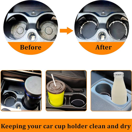 Nice car coasters 2 pieces Universal car cup holder inserts Coasters 2-75 inch Silicone non-slip sparkling crystal diamond Car accessories for women and ladies (black background with white diamonds).