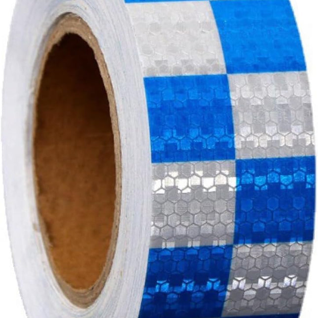 Reflective strips - Reflective tapes - 3 m x 50 mm - Reflective warning tape - Reflective tape - Outdoor - Waterproof - Fluorescent tape - Transport safety tape - Glow-in-the-dark tape - Blue and white.