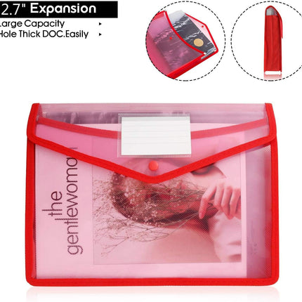 A4 plastic wallet - set of 5 popper wallets plastic folders premium pocket map envelopes for school office home with press stud closure - large capacity.