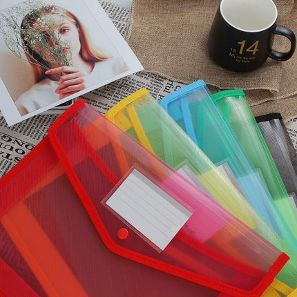 A4 plastic wallet - set of 5 popper wallets plastic folders premium pocket map envelopes for school office home with press stud closure - large capacity.
