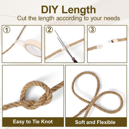 10m jute rope - 8mm thick jute rope - naturally braided jute garden rope for cat scratching post rope - gardening - camping - decoration - gift wrapping and craft decoration (brown).