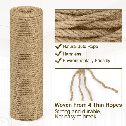10m jute rope - 8mm thick jute rope - naturally braided jute garden rope for cat scratching post rope - gardening - camping - decoration - gift wrapping and craft decoration (brown).