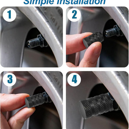 8 valve caps - black dust caps for car tyres - valve caps - durable universal aluminium dust caps for cars - bikes - trucks and motorcycles.