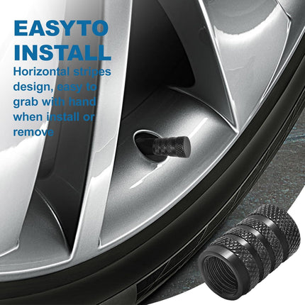8 valve caps - black dust caps for car tyres - valve caps - durable universal aluminium dust caps for cars - bikes - trucks and motorcycles.