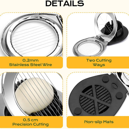 Egg Slicer - Egg Slicer - Heavy-Duty Egg Slicer for Hard-Boiled Eggs - Strawberry Decorating Slicer - Stainless Steel Wire - 3 Cutting Methods - Dishwasher Safe.