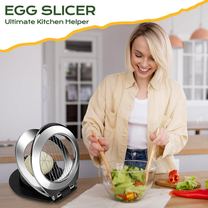 Egg Slicer - Egg Slicer - Heavy-Duty Egg Slicer for Hard-Boiled Eggs - Strawberry Decorating Slicer - Stainless Steel Wire - 3 Cutting Methods - Dishwasher Safe.