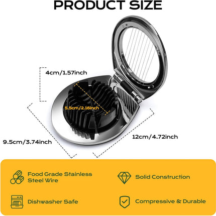 Egg Slicer - Egg Slicer - Heavy-Duty Egg Slicer for Hard-Boiled Eggs - Strawberry Decorating Slicer - Stainless Steel Wire - 3 Cutting Methods - Dishwasher Safe.