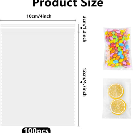 Cellophane bags - 100 small clear cellophane cookie bags - food safe - sealed with clear self-adhesive OPP display seal for cookies, lollies, envelopes, gifts, cards and photos (10 x 15 cm).