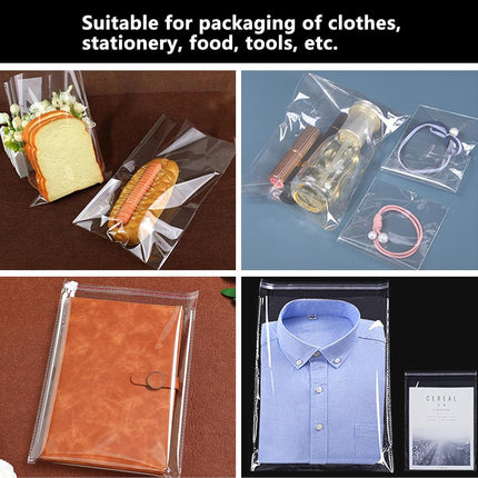 Cellophane bags - 100 small clear cellophane cookie bags - food safe - sealed with clear self-adhesive OPP display seal for cookies, lollies, envelopes, gifts, cards and photos (10 x 15 cm).