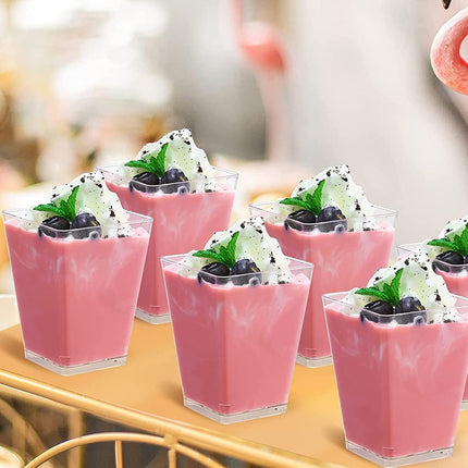 Mini dessert cups (with spoon) 50 pieces reusable - clear - square plastic dessert cups - cheesecake pots - multi-purpose dessert bowls for mousse pudding - dessert party supplies.