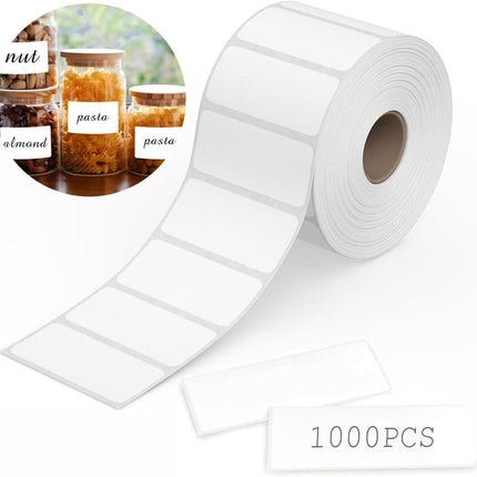 1000 pieces of labels on a roll - food labels - self-adhesive  -  labels 60 × 30 mm - white - removable. Suitable for frozen products - kitchens - supermarkets - office supplies - refrigerators - laboratory refrigerators - jam - spices..