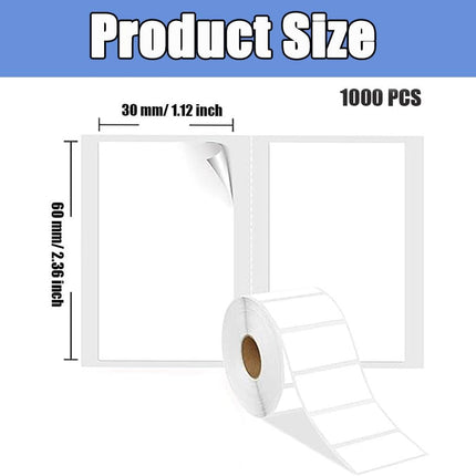 1000 pieces of labels on a roll - food labels - self-adhesive  -  labels 60 × 30 mm - white - removable. Suitable for frozen products - kitchens - supermarkets - office supplies - refrigerators - laboratory refrigerators - jam - spices..