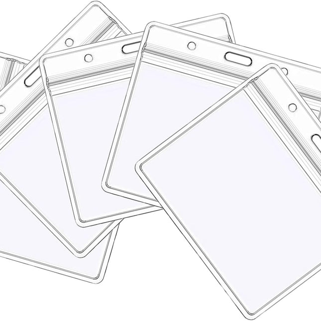 5-piece plastic card holder - clear waterproof plastic badge holder - clear branded badge ID holder - wallet holder - double-sided badge holder - lanyard card holder for home, office and school.