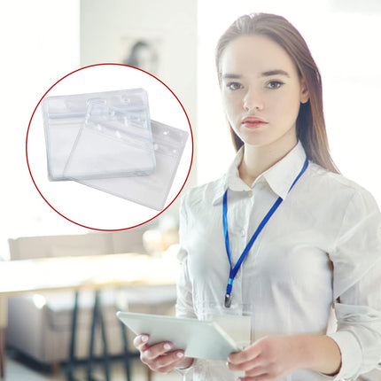 5-piece plastic card holder - clear waterproof plastic badge holder - clear branded badge ID holder - wallet holder - double-sided badge holder - lanyard card holder for home, office and school.