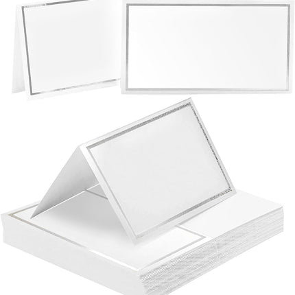 50 silver-edged table decorations reception seating place cards - rectangular plate cards for wedding dinner.