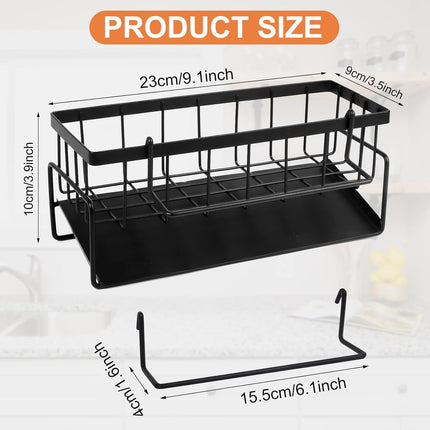 Multifunctional kitchen sink caddy - black stainless steel sponge holder - countertop cleaning rack with removable cloth holder - dish drying rack for kitchen and bathroom (black).