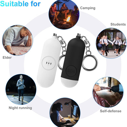 Alarm - Torch - 2-pack - 130dB - Personal alarm - Security alarm - Rechargeable - Emergency siren - with LED light - Keychain - (Black & White).