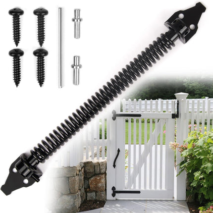14 inch automatically closing gate spring hardware Adjustable metal spring closer for light to heavy wooden doors Gate latch Black garden gate latch for wooden doors.
