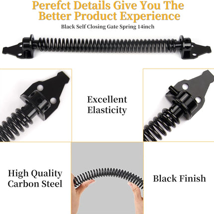 14 inch automatically closing gate spring hardware Adjustable metal spring closer for light to heavy wooden doors Gate latch Black garden gate latch for wooden doors.