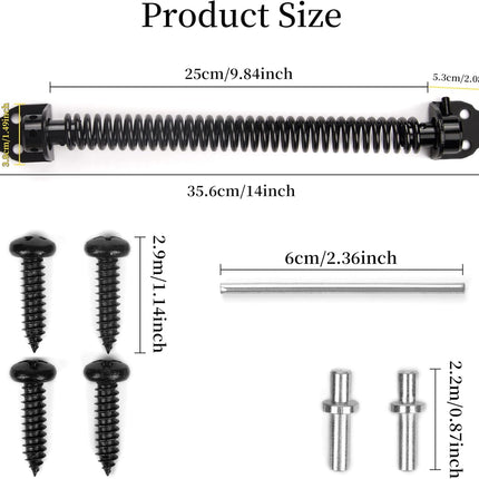 14 inch automatically closing gate spring hardware Adjustable metal spring closer for light to heavy wooden doors Gate latch Black garden gate latch for wooden doors.