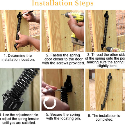 14 inch automatically closing gate spring hardware Adjustable metal spring closer for light to heavy wooden doors Gate latch Black garden gate latch for wooden doors.