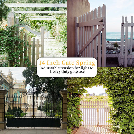 14 inch automatically closing gate spring hardware Adjustable metal spring closer for light to heavy wooden doors Gate latch Black garden gate latch for wooden doors.