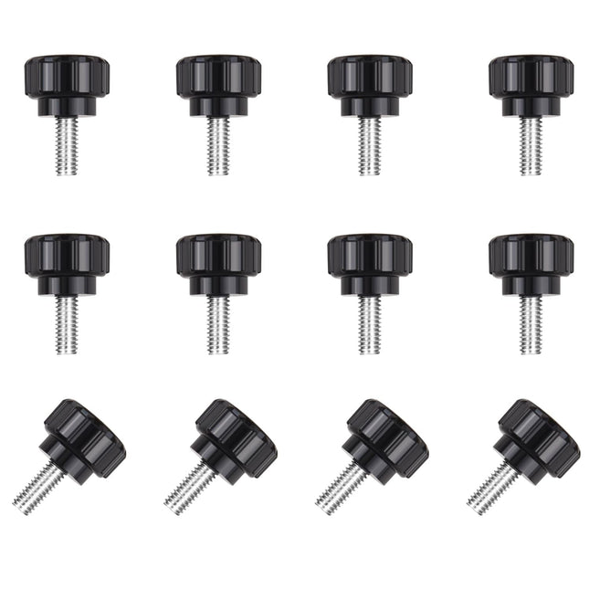 12 pieces M4 x 10 mm knurled thumb screws - display screws - mounting screws - carbon steel clamp knobs - grip thumb screws - mounting thumb screws.