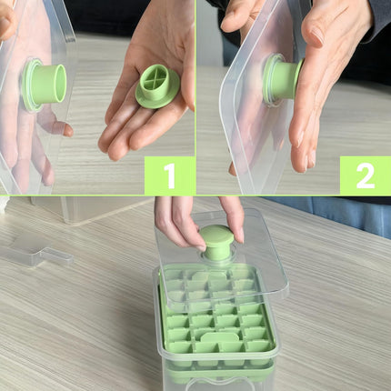 Ice Cube Trays - Ice Cube Tray with Lid and Container - 56 Ice Cube Molds - 2 Containers and Ice Scoop - BPA-free (Green).