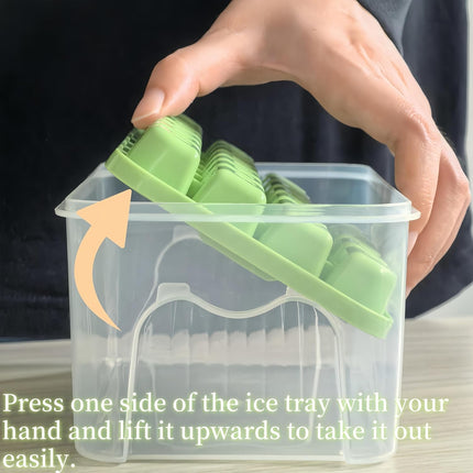 Ice Cube Trays - Ice Cube Tray with Lid and Container - 56 Ice Cube Molds - 2 Containers and Ice Scoop - BPA-free (Green).