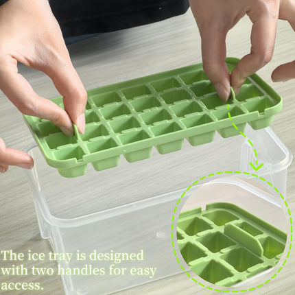Ice Cube Trays - Ice Cube Tray with Lid and Container - 56 Ice Cube Molds - 2 Containers and Ice Scoop - BPA-free (Green).