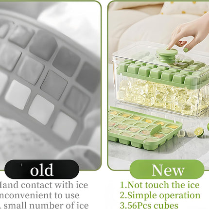 Ice Cube Trays - Ice Cube Tray with Lid and Container - 56 Ice Cube Molds - 2 Containers and Ice Scoop - BPA-free (Green).