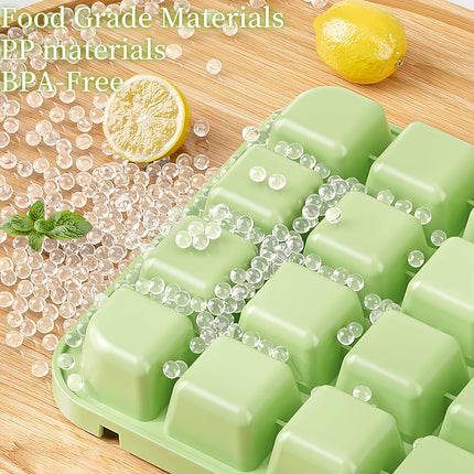 Ice Cube Trays - Ice Cube Tray with Lid and Container - 56 Ice Cube Molds - 2 Containers and Ice Scoop - BPA-free (Green).