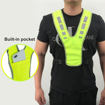Reflective running clothing with high visibility and pockets - reflective safety vest - unisex - breathable reflective clothing - adjustable safety warning vest for jogging - walking - cycling.