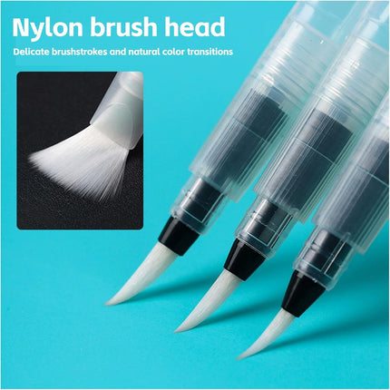 Refillable watercolour brush set: 6 watercolour brushes with refillable reservoirs - watercolour brushes with fine, medium and large tips for watercolour painting and sketching.