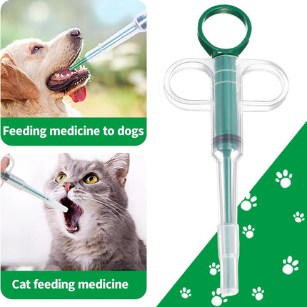 Two-piece set with pet pill poppers, cat pill poppers and cat pill dispensers. Reusable cat pill poppers. Green pill poppers with soft tips for safety and reliability. Handy for both cats and dogs..