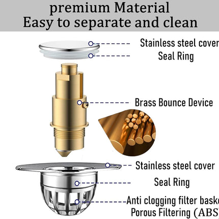 Gootsteenplug, universal, stainless steel strainer for collapsible sink plugs, drain plug for sinks 34-42 mm, suitable for bathtubs and sinks (34-42 mm).