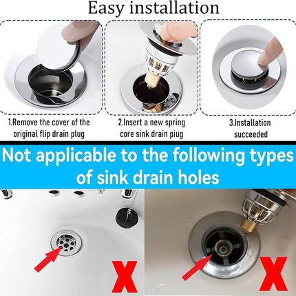 Gootsteenplug, universal, stainless steel strainer for collapsible sink plugs, drain plug for sinks 34-42 mm, suitable for bathtubs and sinks (34-42 mm).