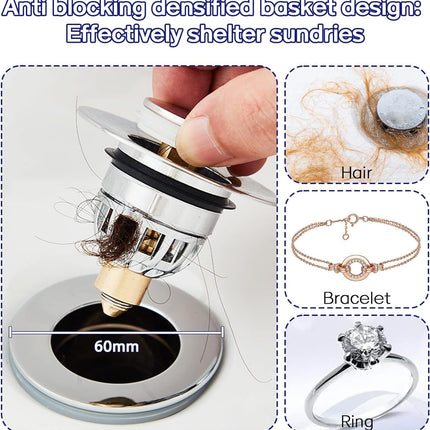 Gootsteenplug, universal, stainless steel strainer for collapsible sink plugs, drain plug for sinks 34-42 mm, suitable for bathtubs and sinks (34-42 mm).