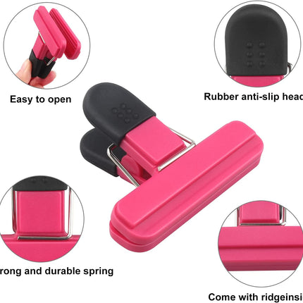 Set of 9 food clips - sturdy, airtight, reusable in 3 colours to keep food fresh - perfect for home, the kitchen, travelling and camping.