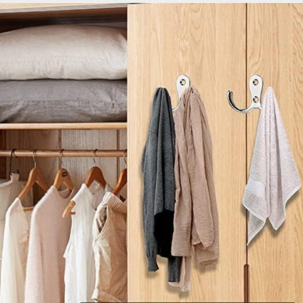 4 pieces of coat hooks with double pins, metal coat hangers, double coat hooks, suitable for bathroom, bedroom, door, wall, clothes, can hang jackets, scarves, bags, towels, keys, hats, with 8 screws.